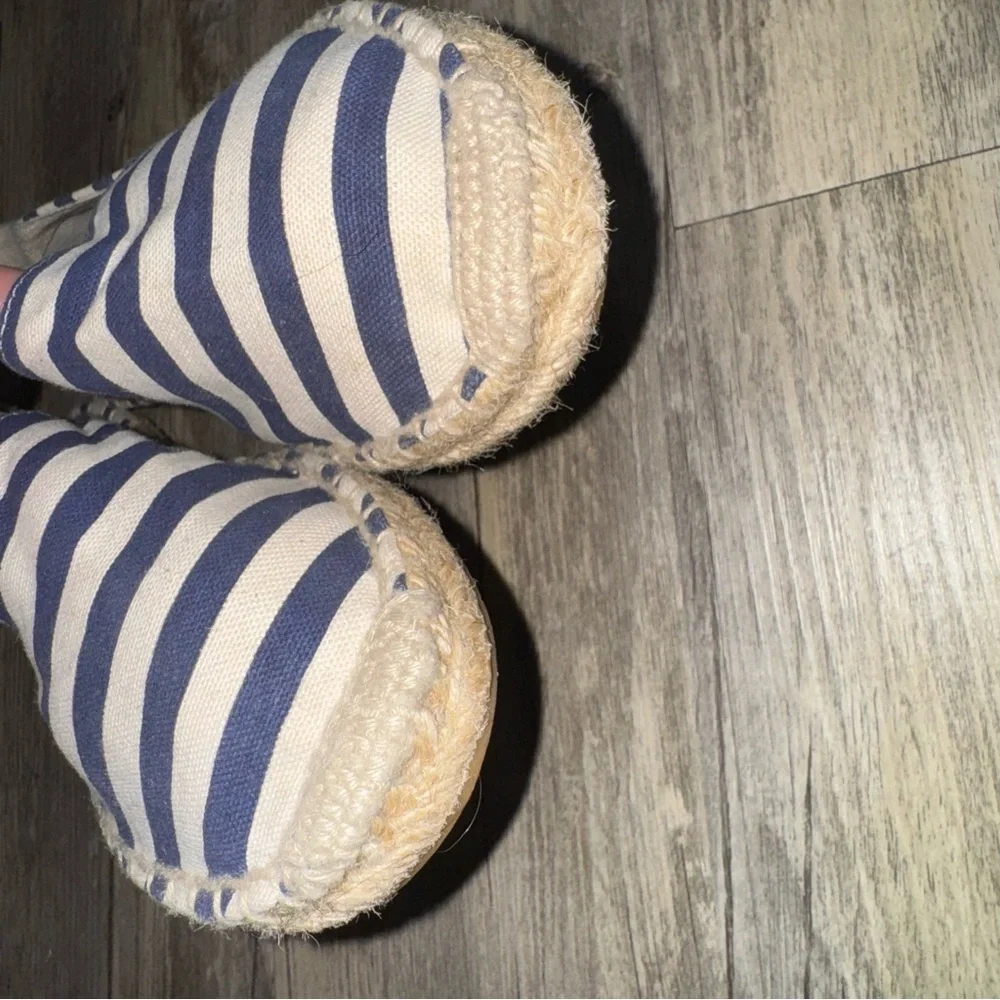 J. Crew Factory Navy and White Striped Espadrilles